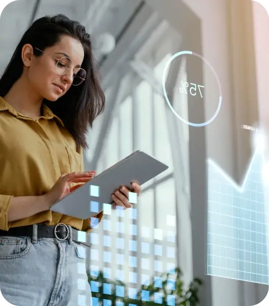 Professional using a tablet with progress indicators during an SAP Academy Professional using a tablet with progress indicators during an SAP Academy